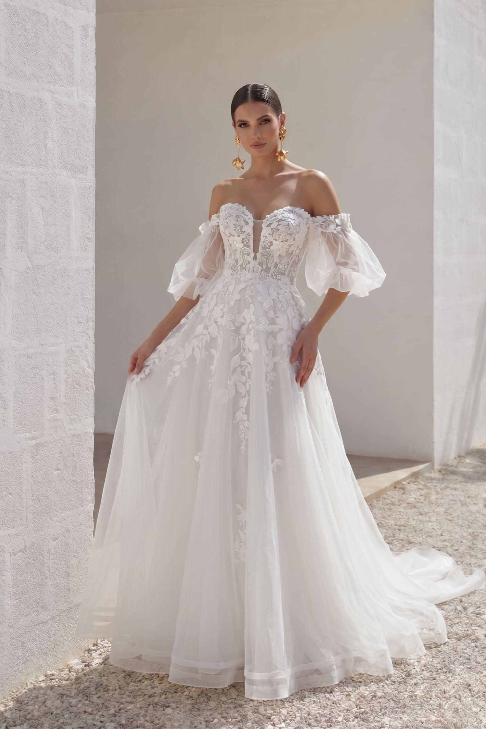 A-Line Court Train Lace Tulle Wedding Dress CW3162 - 35 Days / As Picture:Ivory/Nude / US0-UK2-EUR30 - COCOMELODY
